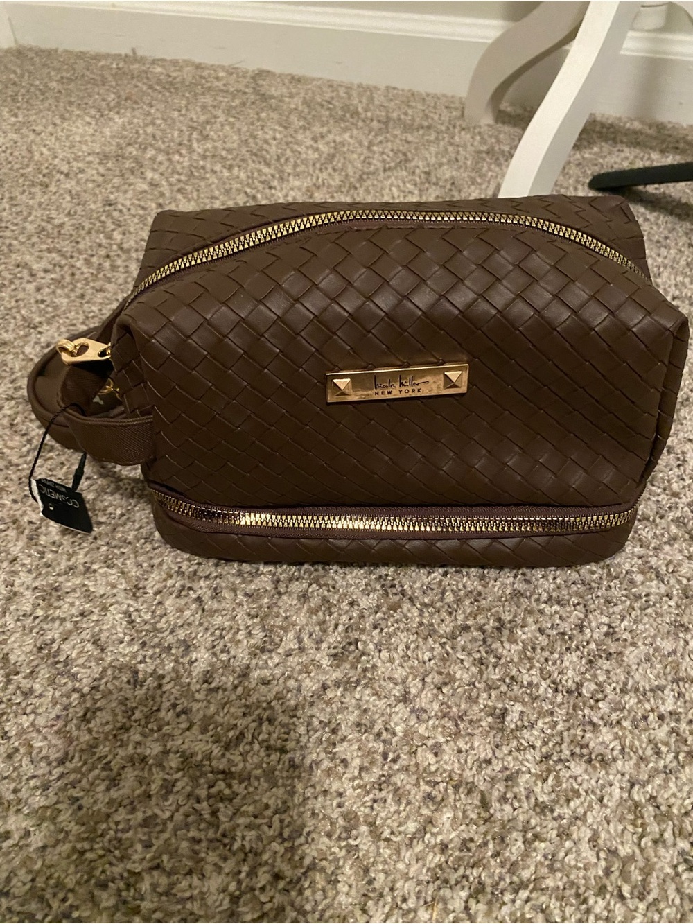 Nicole Miller Brown Woven Toiletry Bag NWT